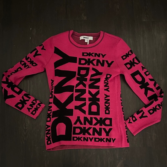 Dkny Tops - DKNY Vibrant Pink and Black Logo Knit